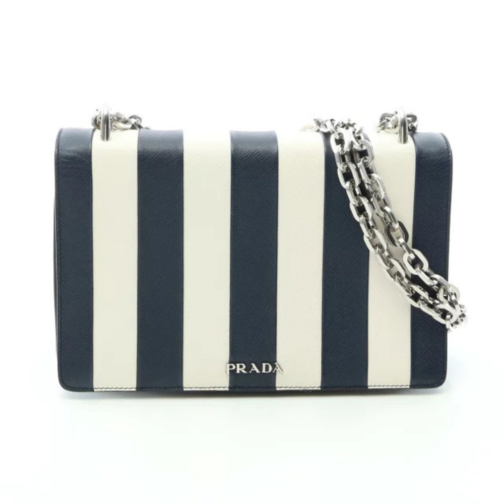 Prada SAFFIANO BAIADE Shoulder Bag Leather Navy Blue White